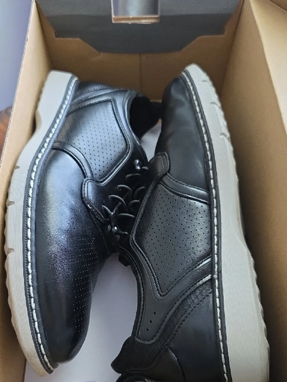 Stacy Adams Black Perforated Leather Lace-Up Casual Oxfords Big Kids 4